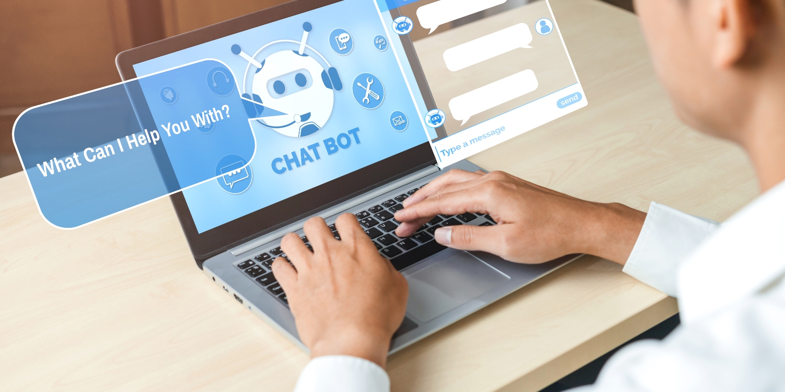 Chatbot op een laptop beantwoord vragen over een evenement